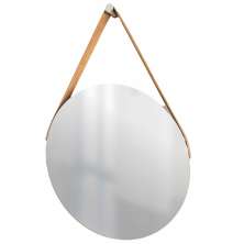 Espelho Decorativo Adnet Vintage Alça Corino Caramelo 60 Cm Redondo