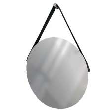 Espelho Decorativo Adnet Vintage Alça Corino Preto 60 Cm Redondo