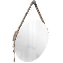 Espelho Decorativo Adnet Vintage Macramê Bege 40 Cm Redondo