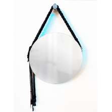 Espelho Decorativo Adnet Vintage Macramê Preto 40 Cm Redondo