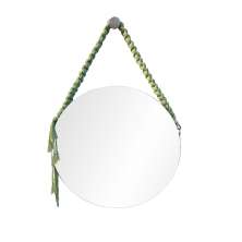 Espelho Decorativo Adnet Vintage Macramê Verde Limão 40 Cm