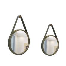 Kit Espelho Decorativo Adnet Branco Alça Corino Caramelo 20 e 30cm Redondo Marrom/Preto