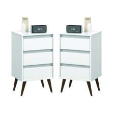 Kit de 2 Mesas de Cabeceira Alecrim Retrô Branco