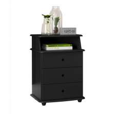 Mesa de Cabeceira Luxo com 3 Gavetas - Preto - EJ Móveis