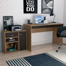 Conjunto de Mesa para Notebook Hype com Armário Ravena 1 PT 1 GV Mel e Preto