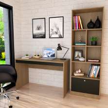 Conjunto de Mesa para Notebook Hype com Estante Bali 1 PT Mel e Preto