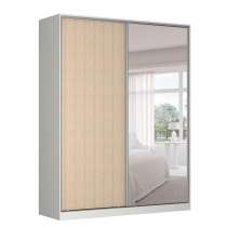 Guarda-Roupa Solteiro com Espelho Tunas II 2 Portas 3 Gavetas Branco e Noce