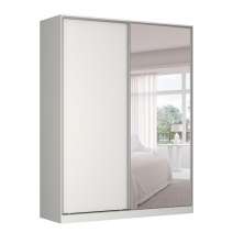 Guarda-Roupa Solteiro com Espelho Tunas III 2 Portas 3 Gavetas Branco