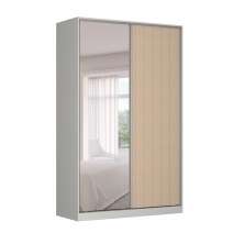 Guarda-Roupa Solteiro com Espelho Tunas III 2 Portas 3 Gavetas Branco e Noce