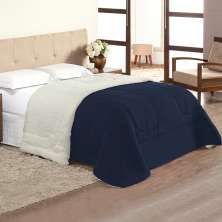 Coberdrom Cobertor Casal Queen Azul Marinho Dupla Face Sherpa