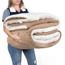 Coberdrom de Sherpa Bege Cobertor Queen Size Dupla Face Sherpa + Soft