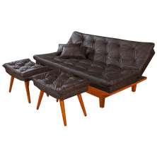 Sofá Cama Caribe 3 Lugares Com 2 Banquetas Revestimento Courino Sintético
