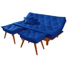Sofá Cama Caribe 3 Lugares Com 2 Banquetas Revestimento Courino Sintético