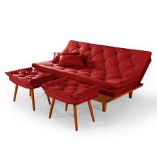 Sofa Cama Caribe 3 Lugares Reclinavel Com 2 Banquetas Base Em Madeira Revestido Suede
