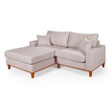 Sofa Living 2 Lugares Chaise Lado Direito Revestido Linho Base em Madeira