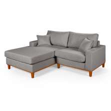 Sofa Living 2 Lugares Chaise Lado Direito Revestido Linho Base em Madeira