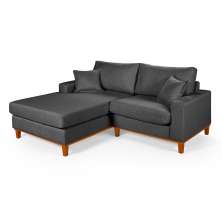 Sofa Living 2 Lugares Chaise Lado Direito Revestido Linho Base em Madeira