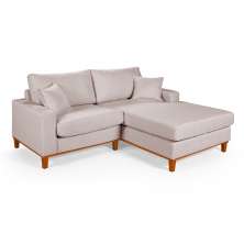 Sofa Living 2 Lugares Chaise Lado Esquerdo Revestido Linho Base em Madeira