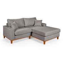 Sofa Living 2 Lugares Chaise Lado Esquerdo Revestido Linho Base em Madeira