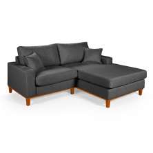 Sofa Living 2 Lugares Chaise Lado Esquerdo Revestido Linho Base em Madeira