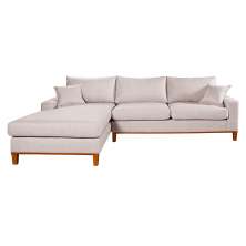 Sofa Living California 4 Lugares Chaise Lado Direito Revestido Linho Base Madeira