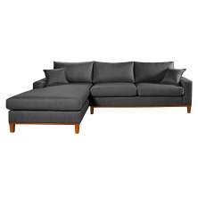 Sofa Living California 4 Lugares Chaise Lado Direito Revestido Linho Base Madeira