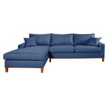 Sofa Living California 4 Lugares Chaise Lado Direito Revestido Linho Base Madeira