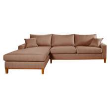 Sofa Living California 4 Lugares Chaise Lado Direito Revestido Linho Base Madeira