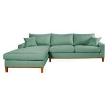Sofa Living California 4 Lugares Chaise Lado Direito Revestido Linho Base Madeira