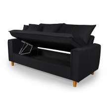 Sofa Living com Bau Multiuso 3 Lugares Suede Pes em Madeira