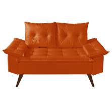 Sofa Retro Bariloche 2 Lugares Revestimento Courino Pes em Madeira