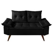 Sofa Retro Bariloche 2 Lugares Revestimento Courino Pes em Madeira