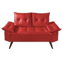 Sofa Retro Bariloche 2 Lugares Revestimento Courino Pes em Madeira