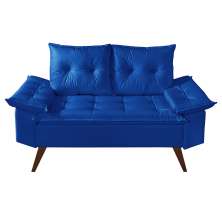 Sofa Retro Bariloche 2 Lugares Revestimento Courino Pes em Madeira