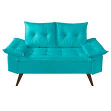 Sofa Retro Bariloche 2 Lugares Revestimento Courino Pes em Madeira