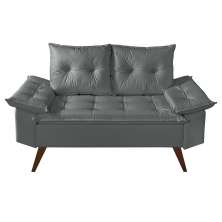 Sofa Retro Bariloche 2 Lugares Revestimento Courino Pes em Madeira