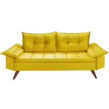 Sofa Retro Bariloche 3 Lugares Tecido Suede Pes em Madeira