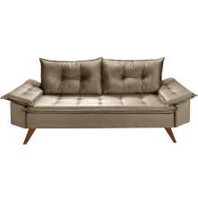 Sofa Retro Bariloche 3 Lugares Tecido Suede Pes em Madeira