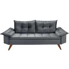 Sofa Retro Bariloche 3 Lugares Tecido Suede Pes em Madeira