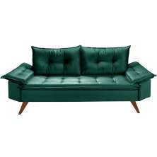 Sofa Retro Bariloche 3 Lugares Tecido Suede Pes em Madeira