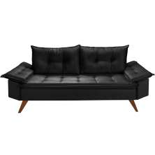 Sofa Retro Bariloche 3 Lugares Tecido Suede Pes em Madeira