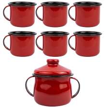 Jogo De Café Esmaltado 6 Xícaras De Ágata 90ml E Açucareiro Esmaltado 500ml Vermelho