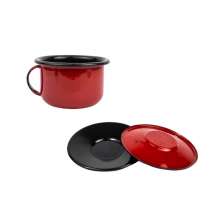 Xícara Caneca com  pires Esmaltada no 8  180ml Vermelha 2275 e 2267