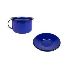 Xícara Caneca com pires Esmaltada no 8 180ml Azul 2277 e 2269
