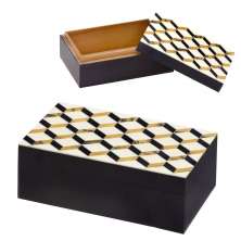 Caixa Decorativa Espressione Preta e Dourada 23 cm