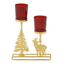 Candelabro Natal I para 2 Velas Vermelho e Dourado