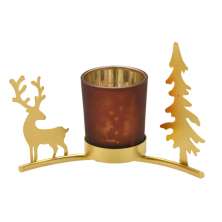 Candelabro Natal II para 1 Vela Vermelho e Dourado