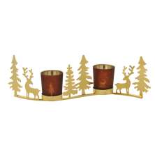 Candelabro Natal II para 2 Velas Vermelho e Dourado