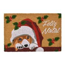 Capacho Cachorro Feliz Natal II Vermelho e Verde