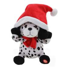 Boneco Cachorro Natalino com Som e Movimento Mistletoe Preto, Branco e Vermelho 31 cm